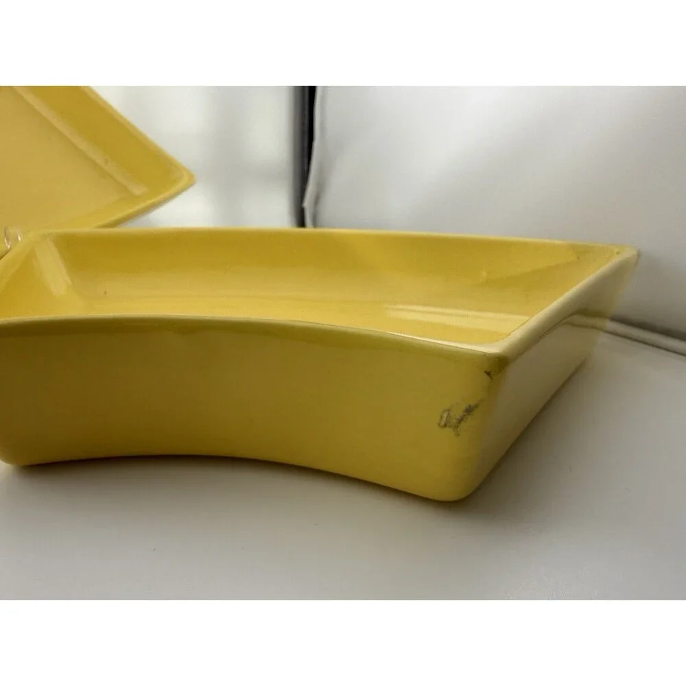 Vintage Santa Anita Ware California Yellow MCM Boomerang Serving Dishes Set 2